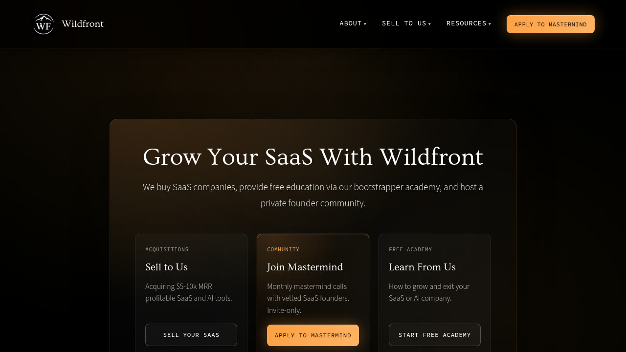 Wildfront website screenshot